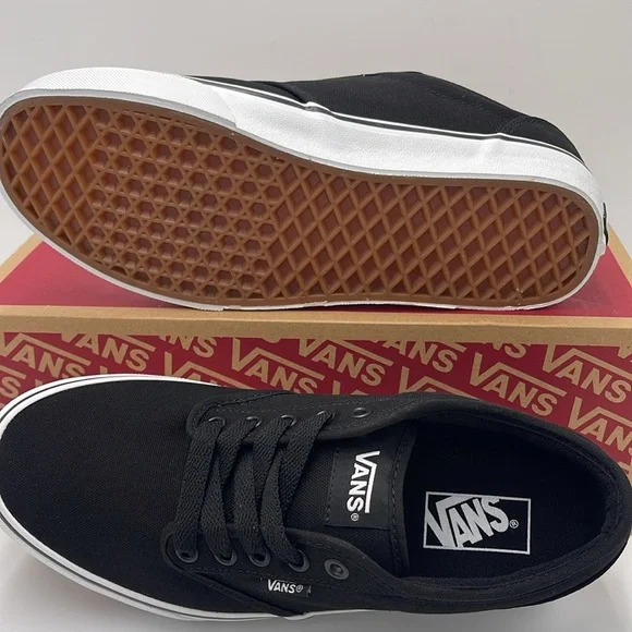 Vans Men’s Canvas Sneakers Classic Low-Top Design Atwood (Canvas) Black/White - Picture 3 of 16